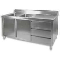 F.E.D DSC-1800L-H Stainless Steel 2 Solid Doors 3 Drawers Kitchen Tidy Cabinet With Double Left Sinks