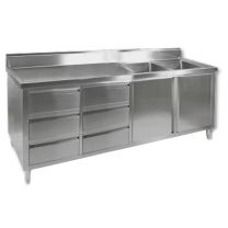 F.E.D DSC-2100R-H Stainless Steel 2 Solid Doors 6 Drawers Kitchen Tidy Cabinet With Double Right Sinks