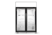 SKOPE SKT1300N-AC 2 Glass Door Black Exterior/White Interior Display or Storage Fridge, Lit SIgn